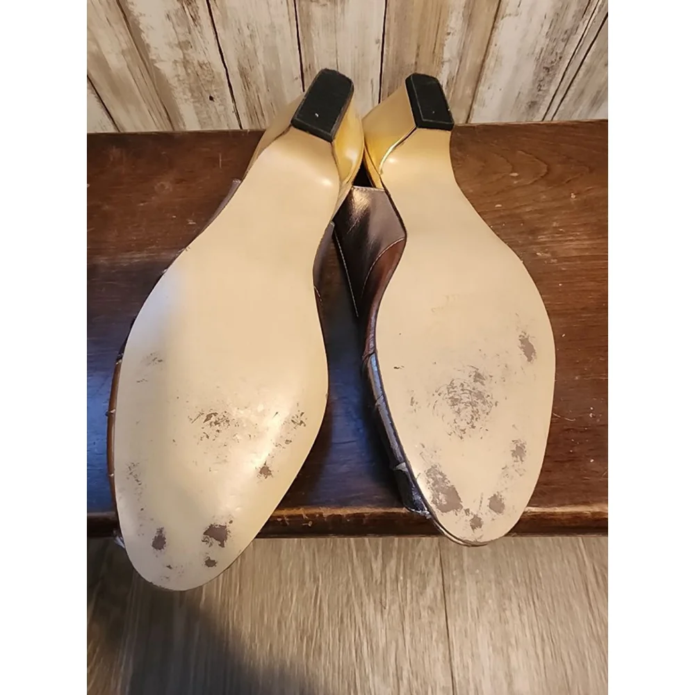 Women's Hush Puppies Gold Bronze Slingback Heels Size 8 VINTAGE - Picture 7 of 7